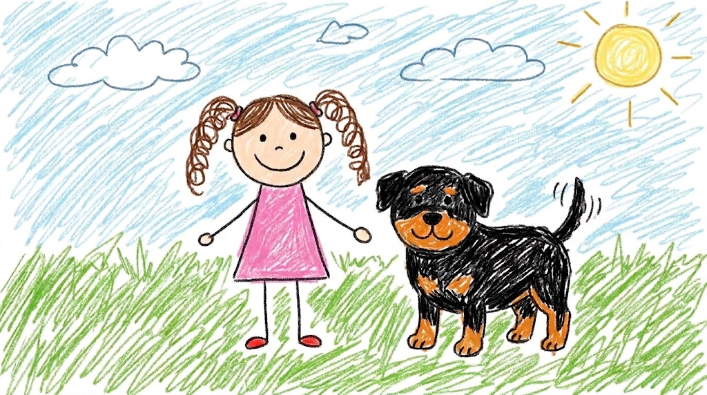Child's drawing of Holly and her dog Smudge